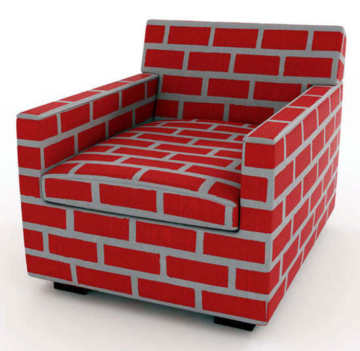 Кресло с обивкой, похожей на кирпич. Кресло с обивкой, похожей на кирпич.