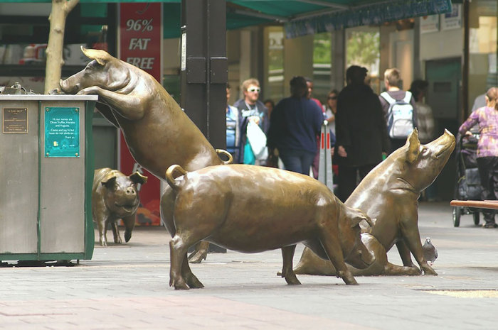 Свиньи Rundle Mall, Аделаида, Австралия.