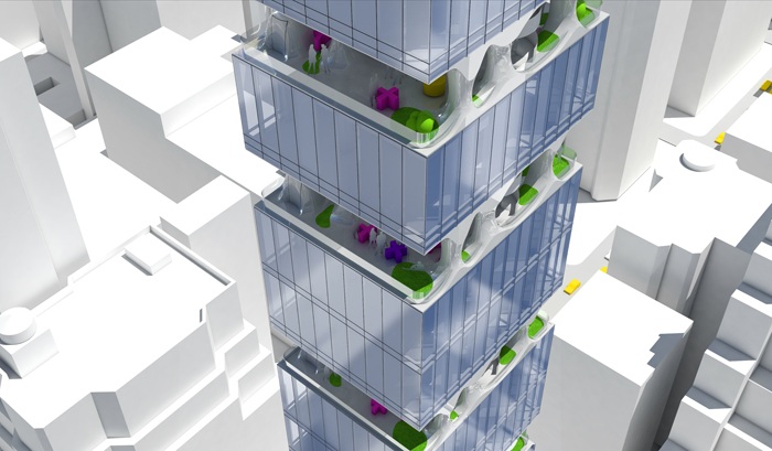 Схема расположения зеленых террас в будущем небоскребе.