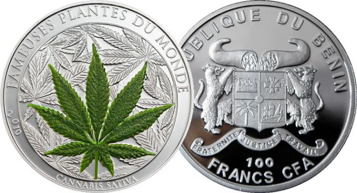 100-франковая монета с марихуаной.