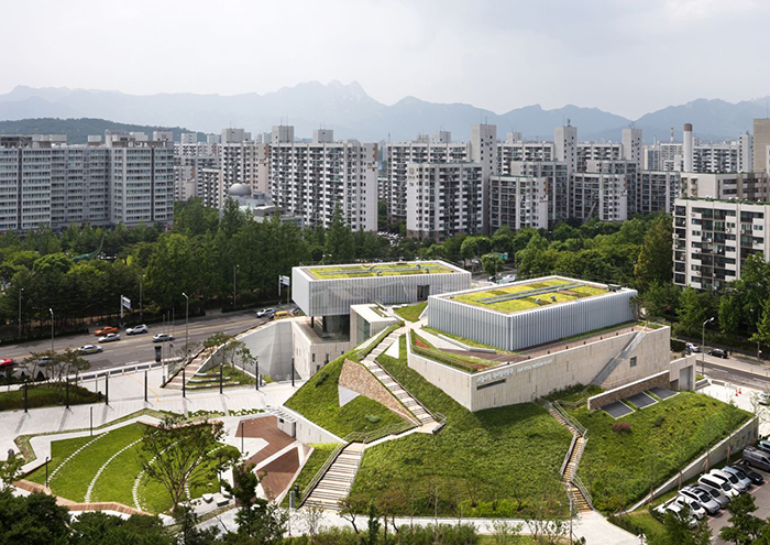 Музей современного искусства в Сеуле с высоты птичьего полета