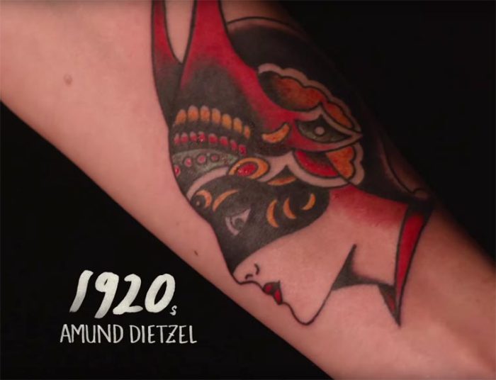 В двадцатые годы прошлого века тату-мастер Amund Dietzel (Амунд Дитзель) использует насыщенные цвета для создания татуировок.