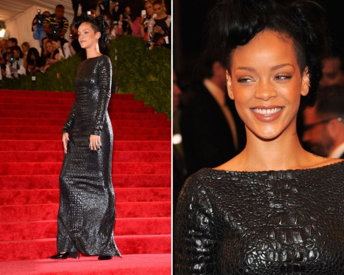 Певица Рианна на красной дорожке Бала института костюма в длинном черном крокодиловом платье от Тома Форда. Певица Рианна на красной дорожке Бала института костюма в длинном черном крокодиловом платье от Тома Форда.