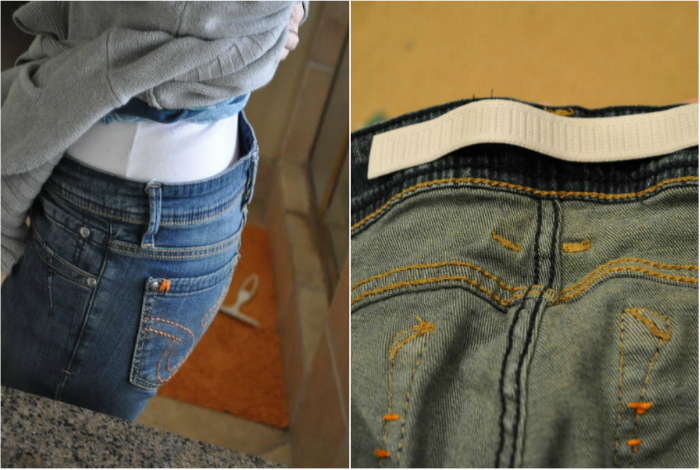 Чтобы быстро и легко подогнать джинсы по фигуре нужно просто пришить резинку на внутреннюю часть пояса.