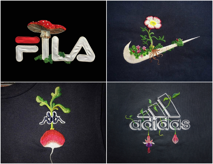 Известные логотипы, украшенные вышивкой.