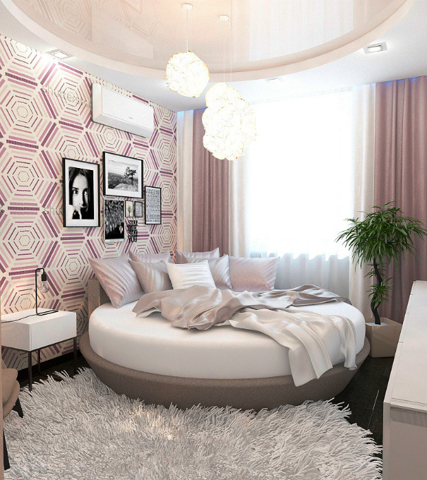 Спальня в розовых тонах.