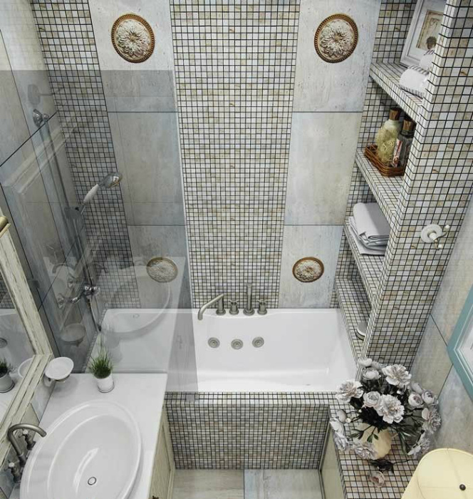 Маленькая ванная комната в стиле современная классика.