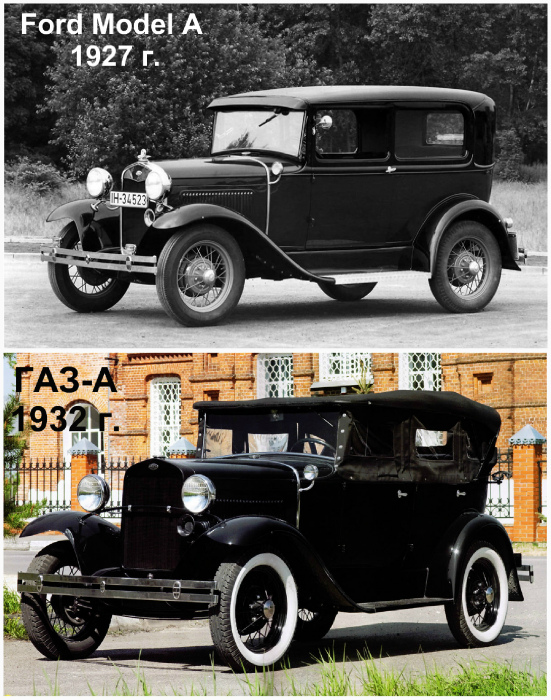 Ford Model A 1927 года и ГАЗ-А 1932 года.
