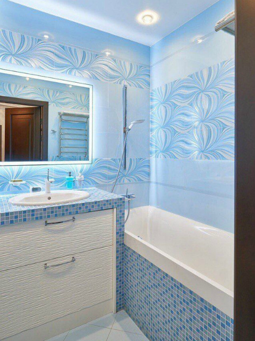 Ванная комната в голубых оттенках.