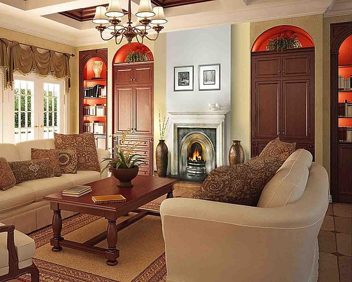 Пристойним інтер'єр може виглядати завдяки правильному підбору кольорової гами в якій оформлена така кімната.