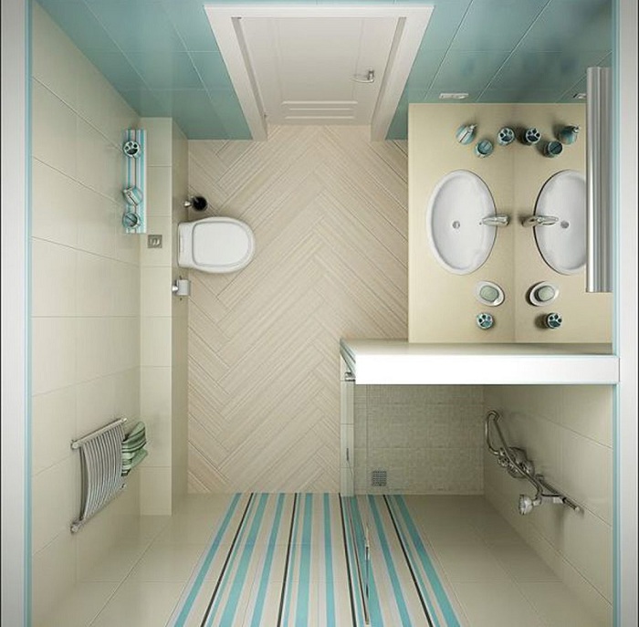 Светлые тона позволят зрительно расширить пространство в ванной комнате.