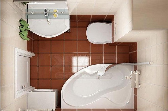 Декорировать пол крупной плиткой отличное решение для интерьера ванной комнаты.