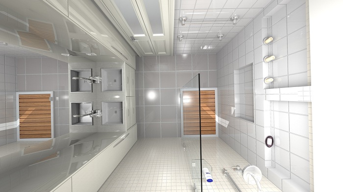 Интересный интерьер ванной комнаты в светло-серых тонах, что станет просто изюминкой любой квартиры, дома.