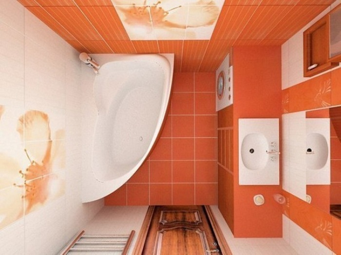 Преобразить интерьер ванной возможно с помощью использования яркой цветовой гаммы.