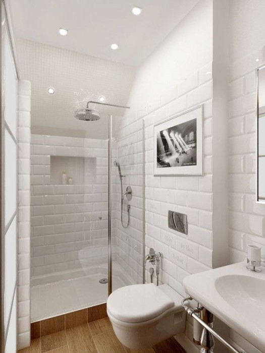 Светлый интерьер в маленькой ванной комнате позволит визуально увеличить пространство. 