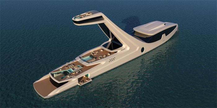 Яхта выглядит как скульптура или архитектурный проект.