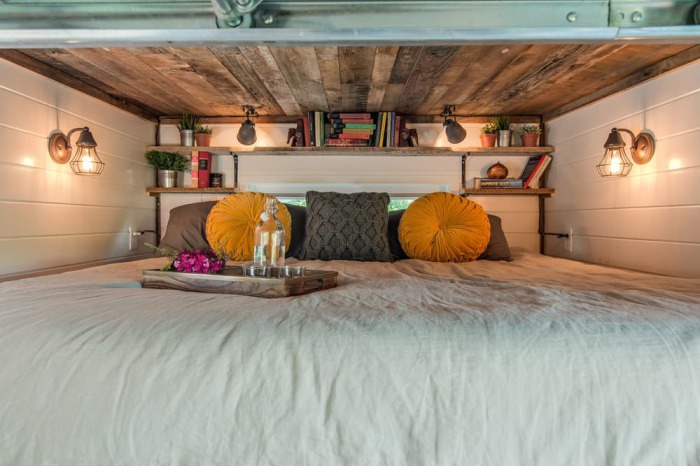 The sleeping loft includes a kingsize bed