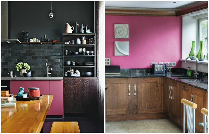 Кухня з рожевими деталями.