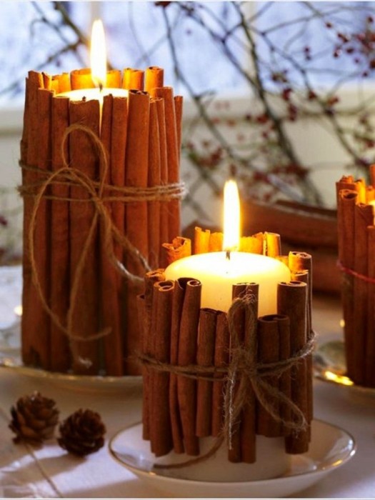 Аромат корицы и пламя свечи придадут интерьеру невероятную атмосферу уюта и тепла. 