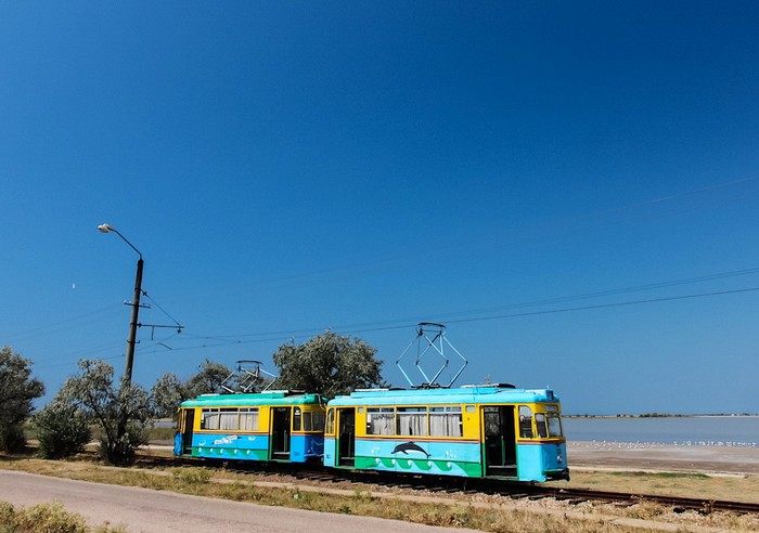Рекордно короткая линия трамвая в селе Молочное в Крыму