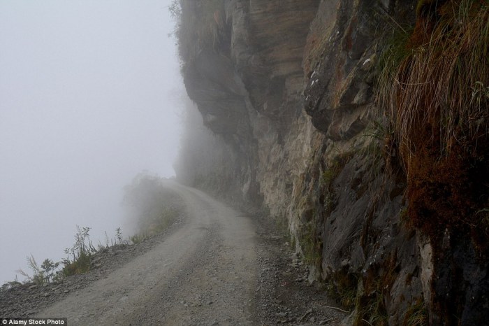 Опасная горная дорога на территории Боливии.