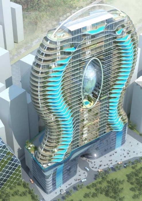 Aquaria Grande - проект отеля с бассейнами на балконах.