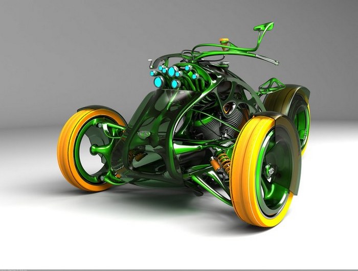 Зелёный победный трицикл.