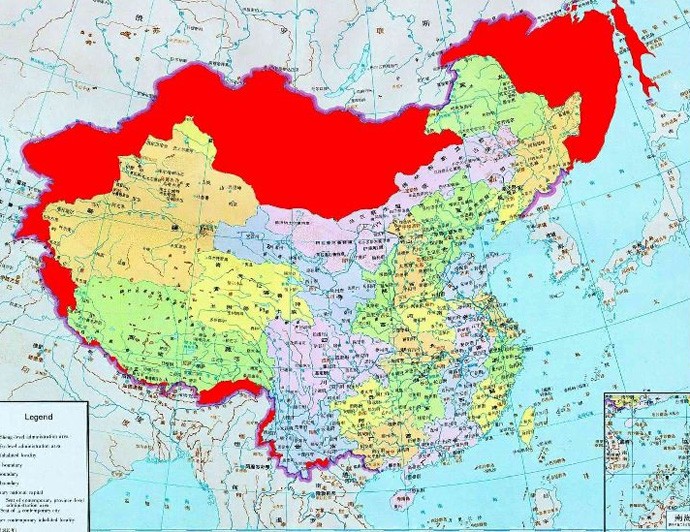 Карта территориальных претензий Китая.