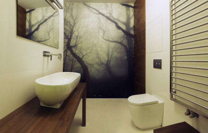 Неймовірний інтер'єр ванної кімнати з смерековим лісом - виглядає просто незабутньо.
